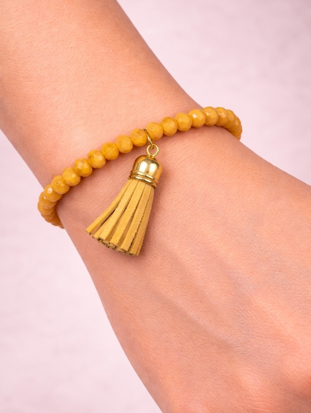 3/$30 Peach Faceted Glass Tassel Beaded Stretch Bracelet
